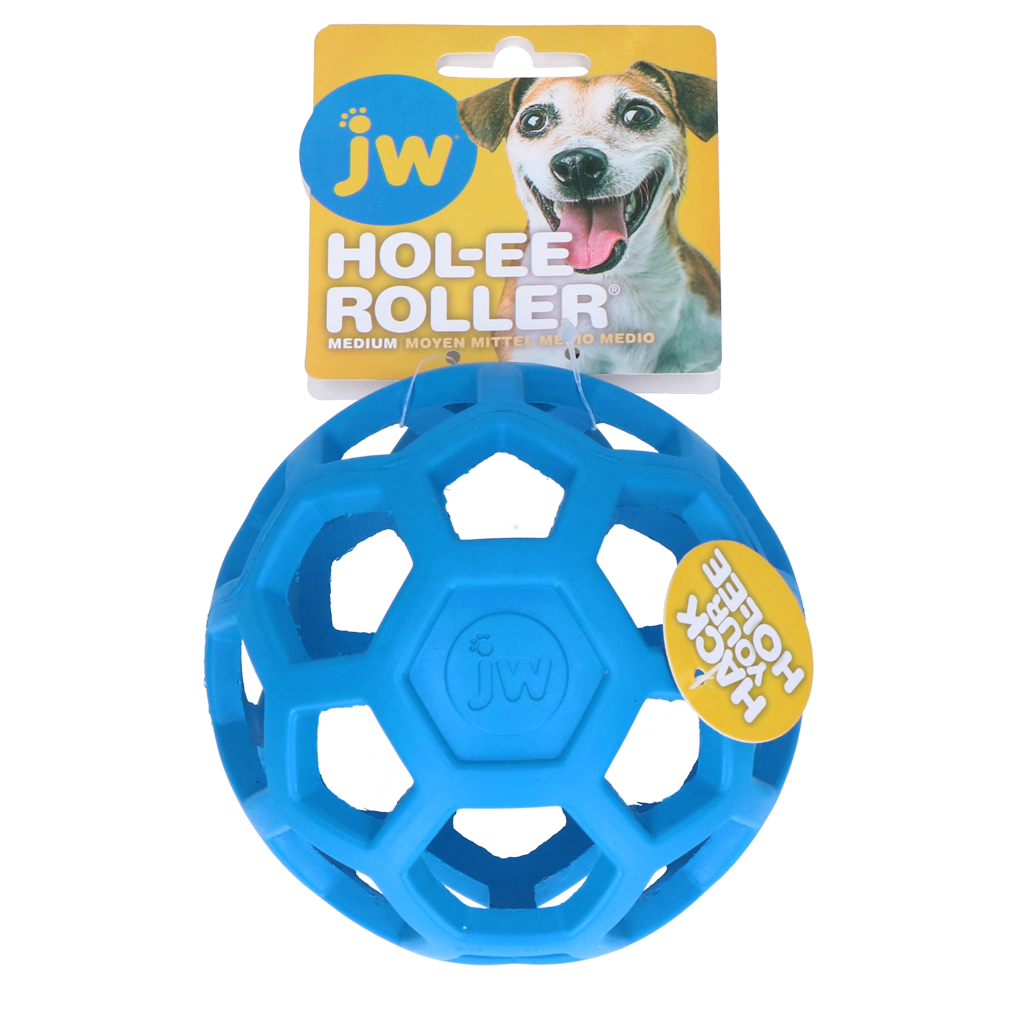 JW Hol-ee Roller vulbaar hondenspeelgoed Blauw Medium 11,5 cm