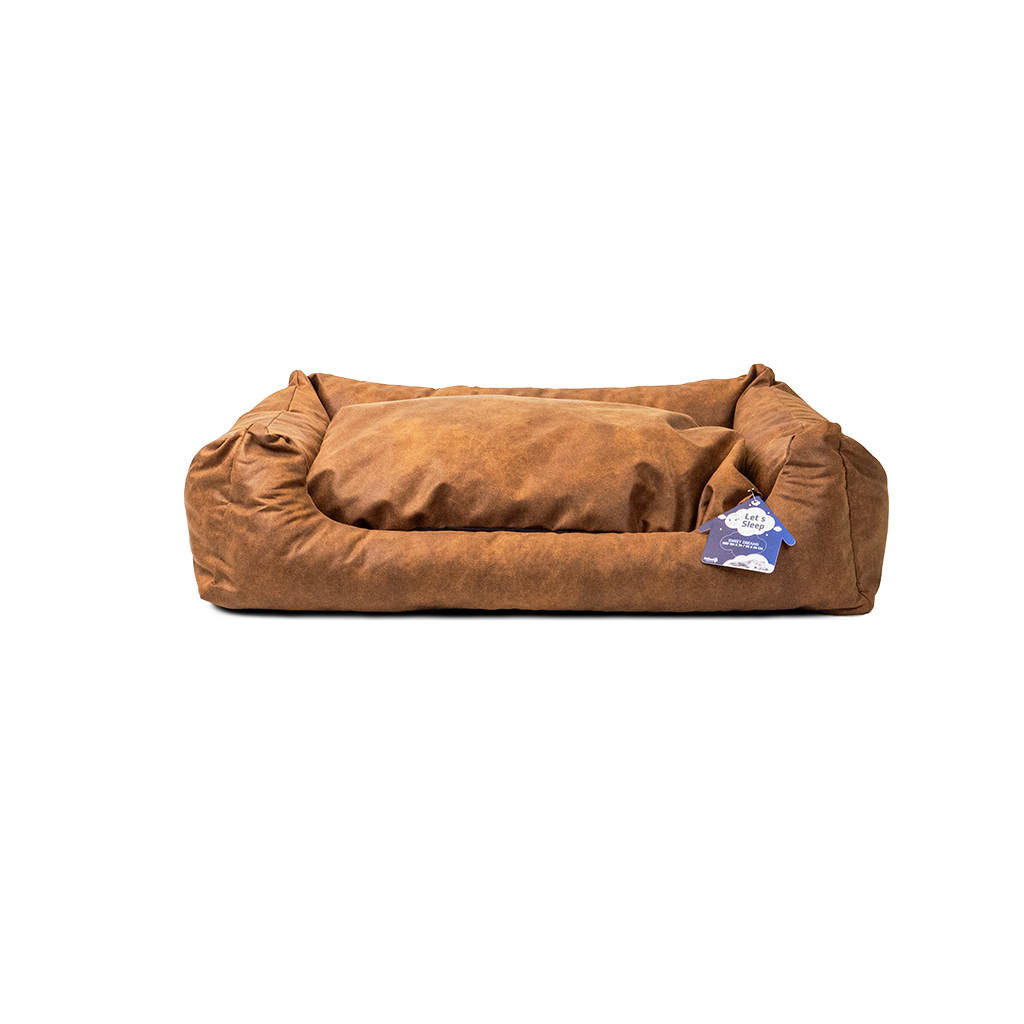 Let's Sleep Sweet Dreams panier pour chien avec coussin XL Cognac 117 x 82/102 x 70 cm