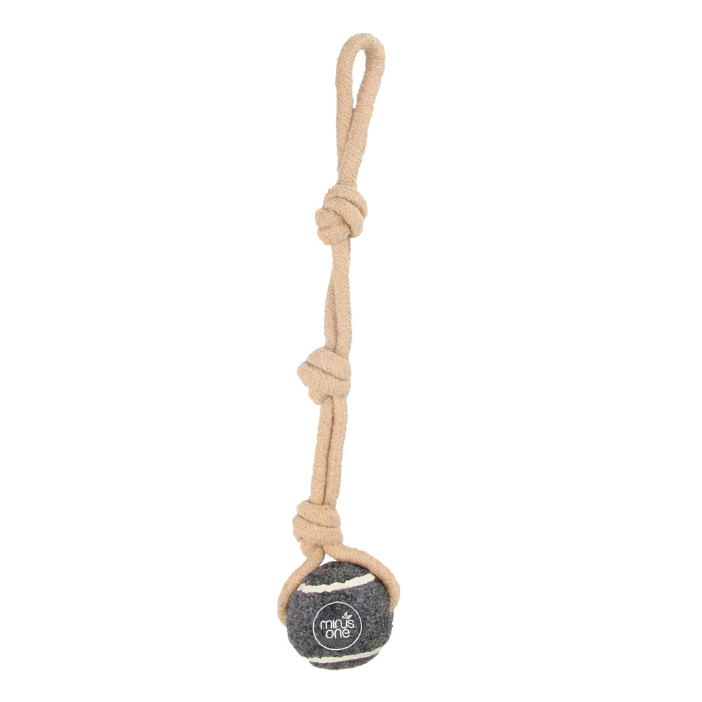 Minus One Tennis Ball Rope Toy Single Grey Hundespielzeug