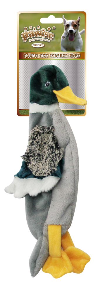 Pawise Stuffless Feather Pals Eend L ongevulde pluche knuffel met pieper