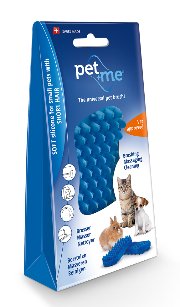 Pet+Me 4-in-1 Katzenbürste aus Silikon Kurzhaar Blau