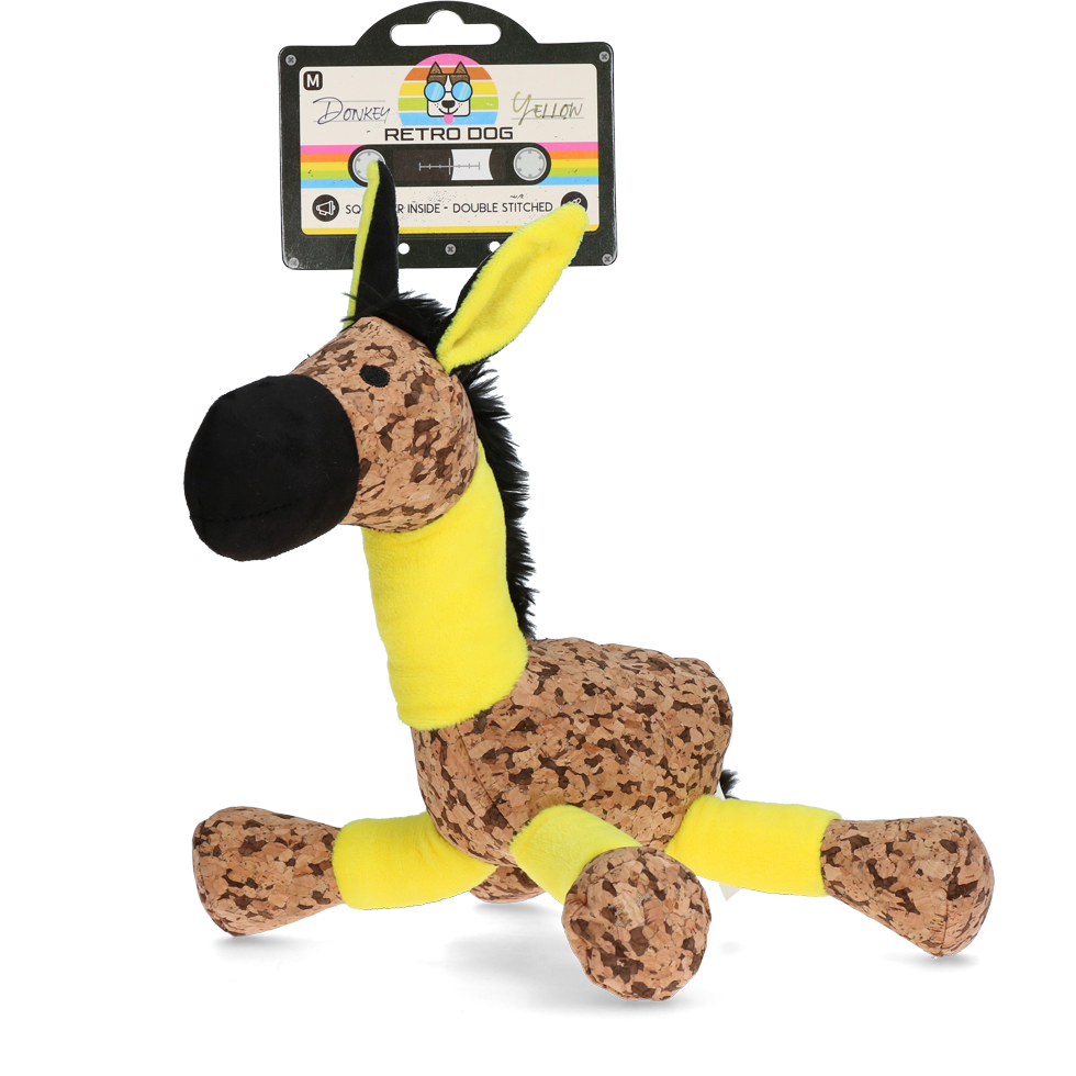 Retro Dog Donkey peluche pour chien avec couineur jaune M