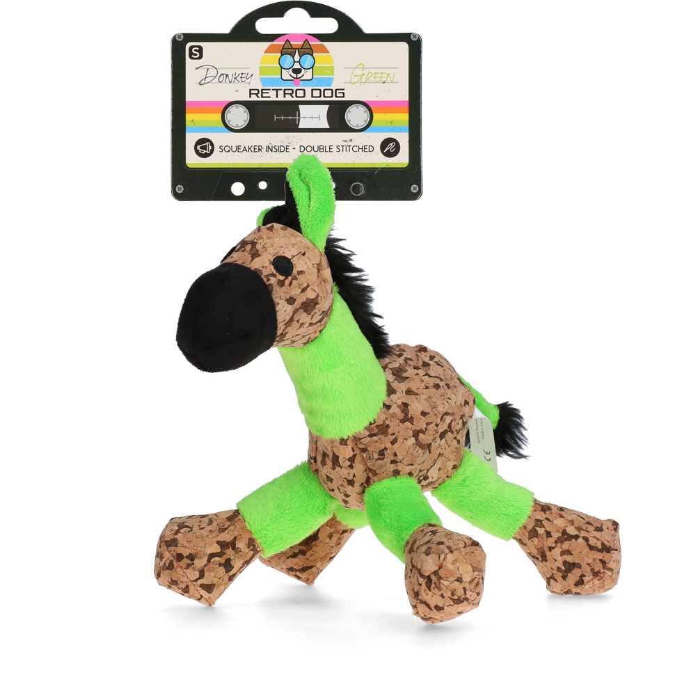 Retro Dog Donkey peluche pour chien avec couineur verte S