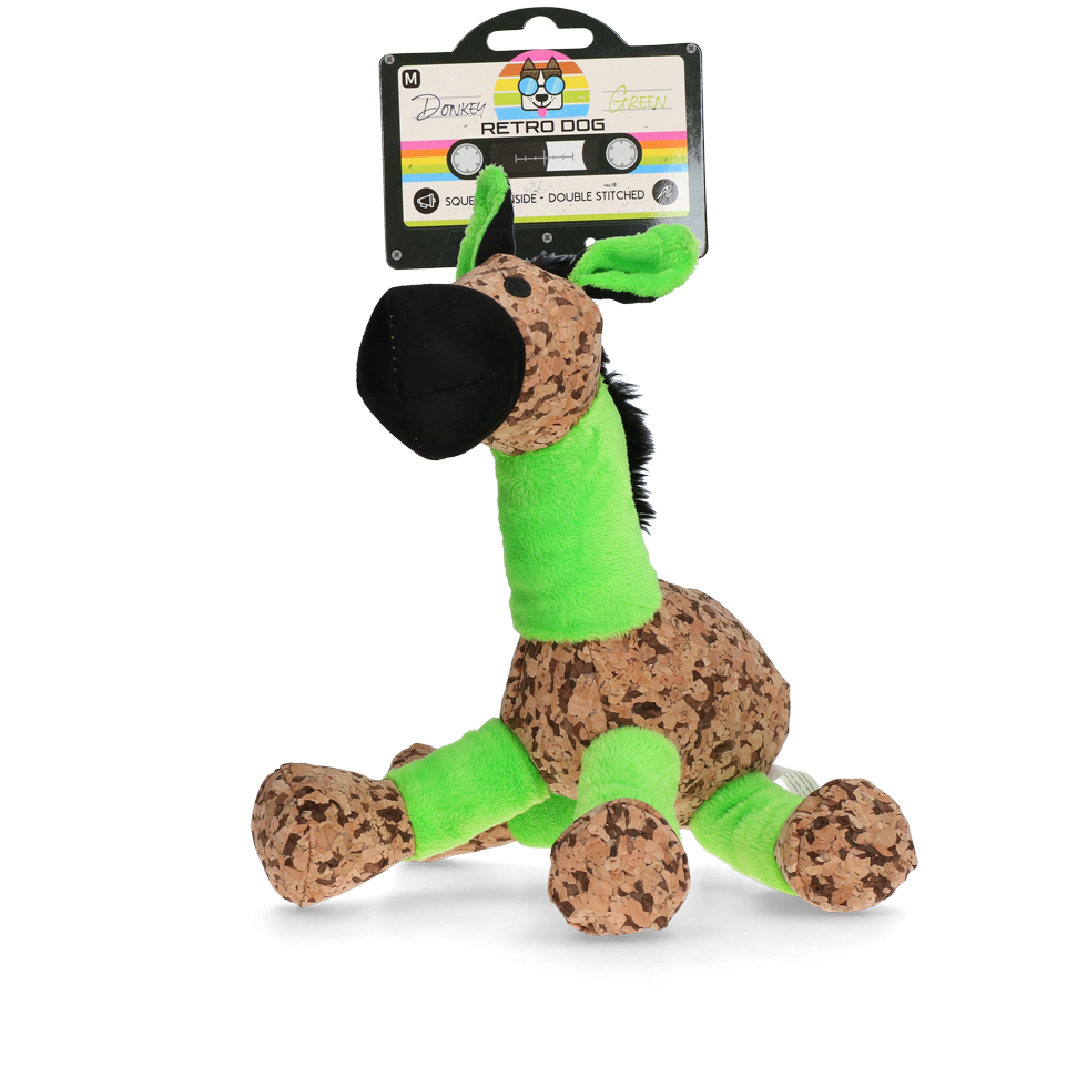 Retro Dog Donkey peluche pour chien avec couineur verte M