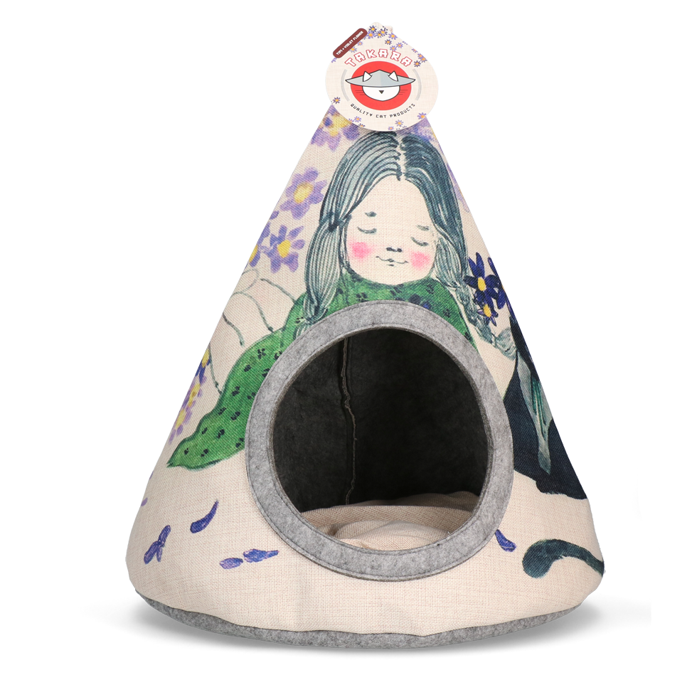 Takara Tipi Violet Flower tipi pour chat avec coussin