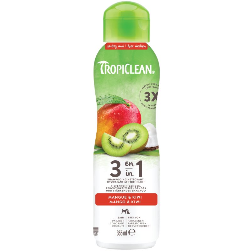 TropiClean 3in1 Stärkendes Shampoo Kiwi & Mango Omega 3/6 355 ml