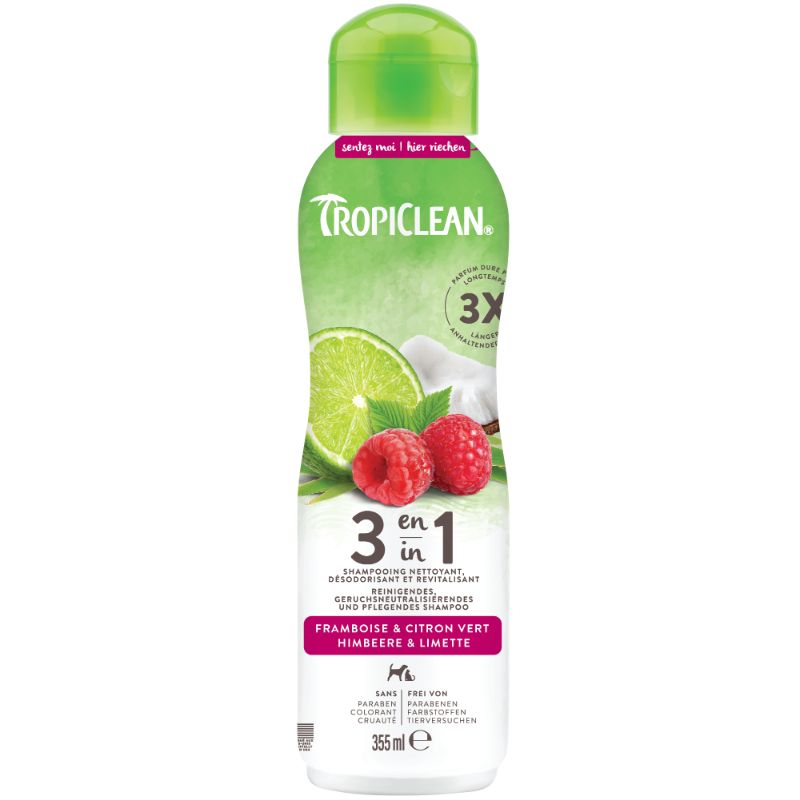 TropiClean 3in1 Deodorising shampoo hond Framboos & Limoen 355 ml