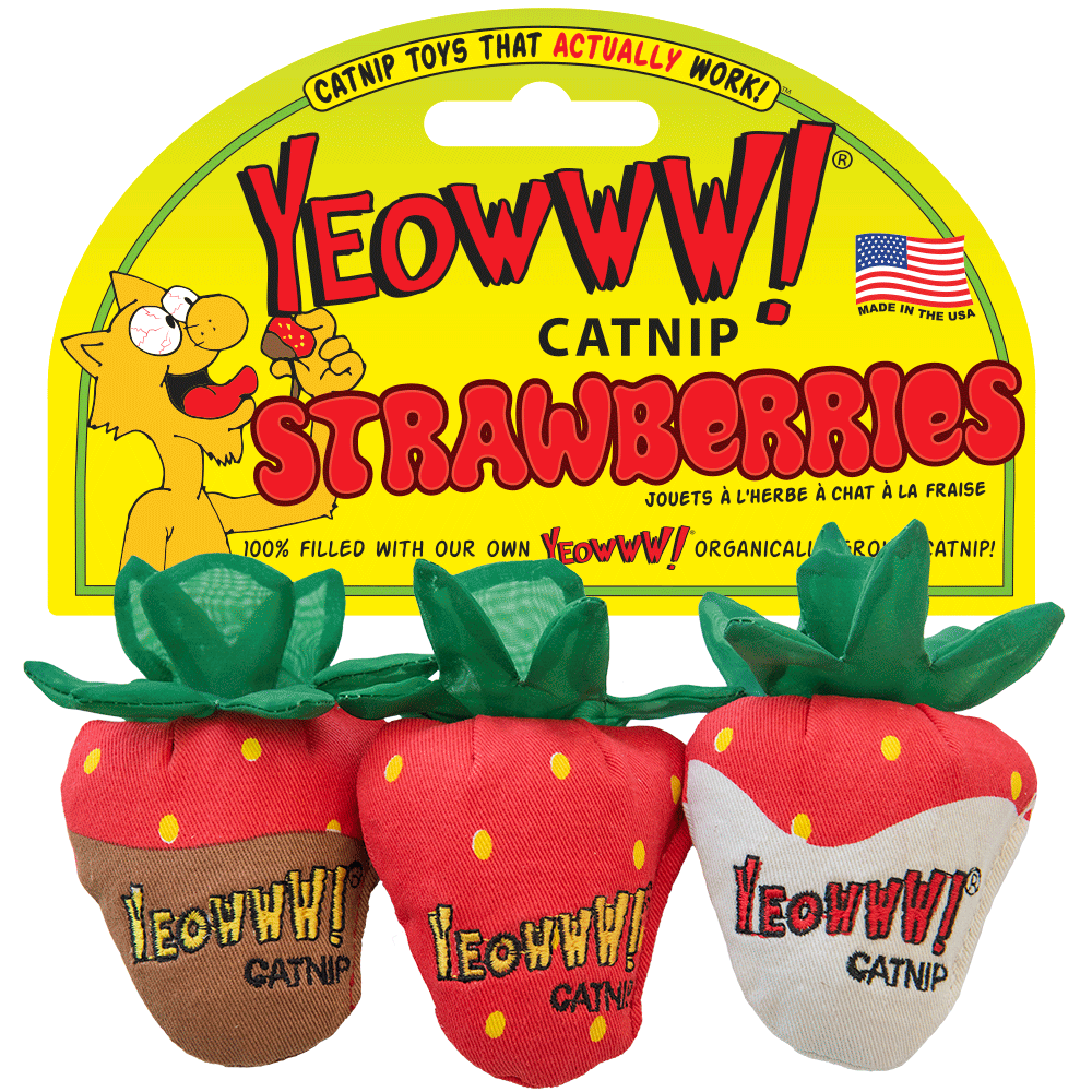 Yeowww! Strawberry lot de 3 jouets herbe à chats fraise