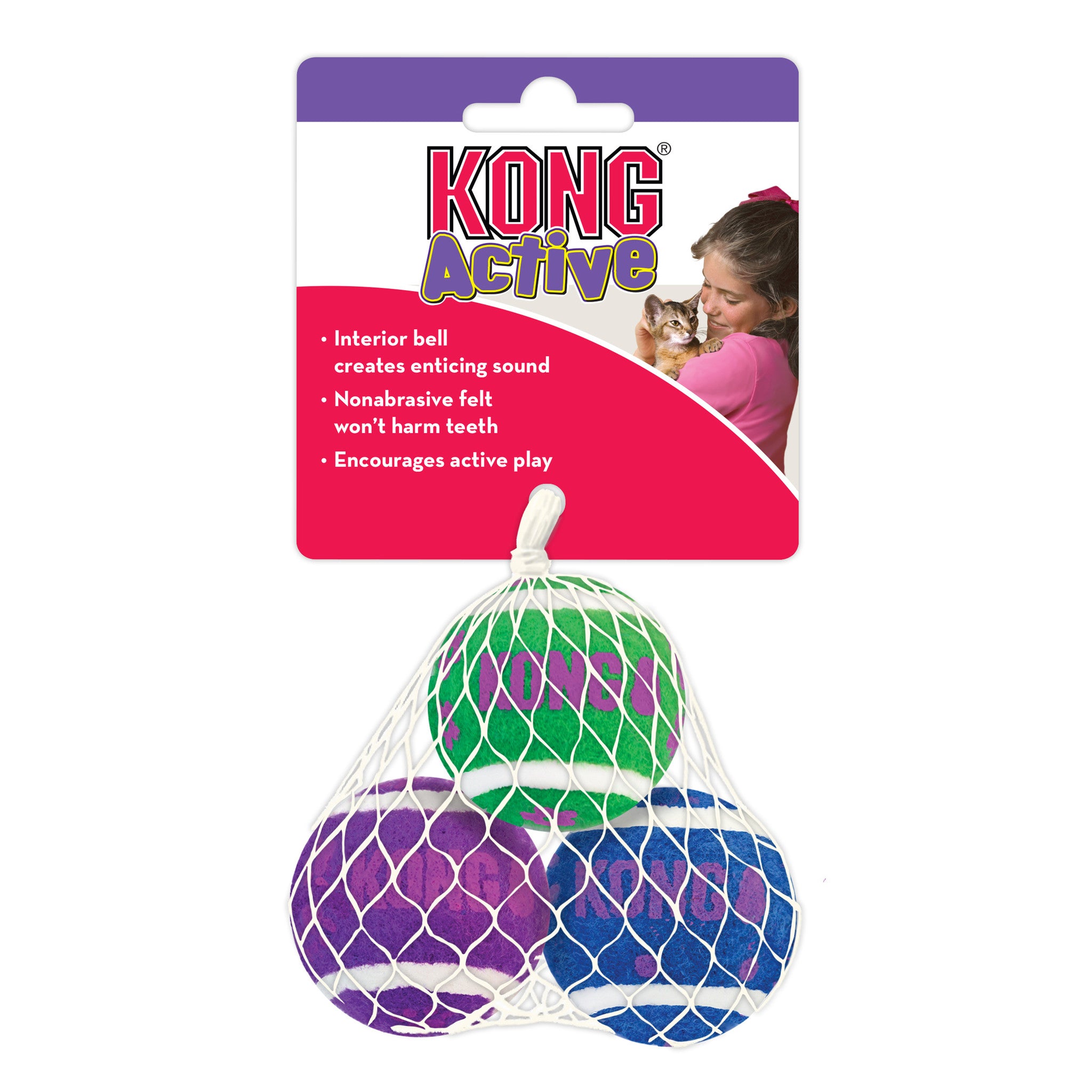 KONG Cat Active speelballetjes met belletje rubber/polyester/ijzer 4 cm