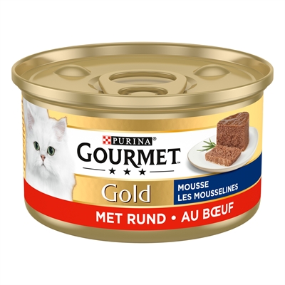 GOURMET Kattenmousse Gold Fijne Mousse Rund Volledig compleet, zachte mousse, hoogwaardige receptuur - Goud - 85 g