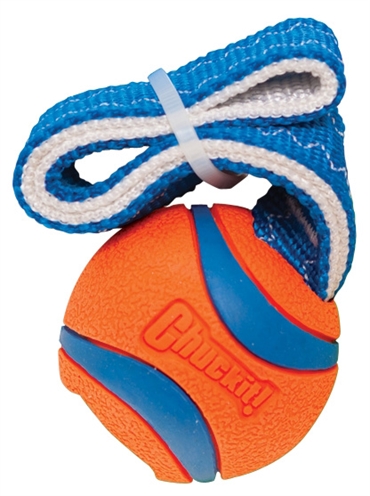 CHUCKIT Speelbal ULTRA TUG Hoog stuiterend, natuurlijk rubber & nylon handvat - Fel - S 5 cm