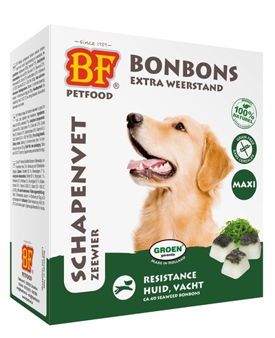 BF PETFOOD Schapenvet Maxi Bonbons Zeewier - Ondersteunt huid & vacht, spijsvertering & weerstand - 40 stuks