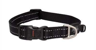 ROGZ FOR DOGS Halsband Fanbelt 20mm nylon met reflecterende strepen - Zwart - L (34-56 cm, 21-40 kg)