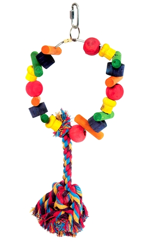 HAPPY PET Speelgoed Papegaai Cartwheel Groot - Hout en touw, Duurzaam - Assorti - 28x15x8 cm
