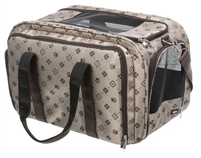 TRIXIE Hondendraagtas Maxima Uitklapbaar, gevoerde uitneembare bodemplaat & ventilatiegaas - Beige/Bruin - 54x33x32 cm