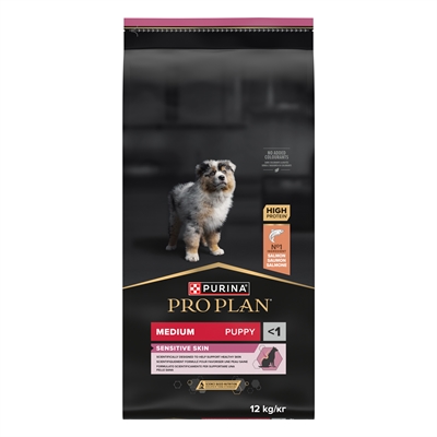 PRO PLAN Puppyvoer PUPPY MEDIUM SENSITIVE SKIN SensiDerma, beperkte eiwitbronnen, ProImmune - 12 kg