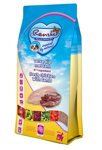 RENSKE Puppyvoeding Super Premium Puppy Kip/Lam 100% natuurlijk, verse kip & omega-3 voor groei en leren - 12 kg