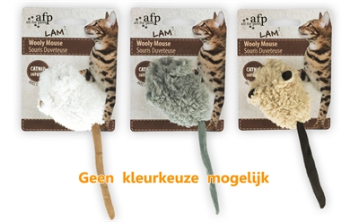 AFP Kattenspeelgoed Wooly Mouse Lamswol met piep & catnip - assorti - 7x7x3 cm