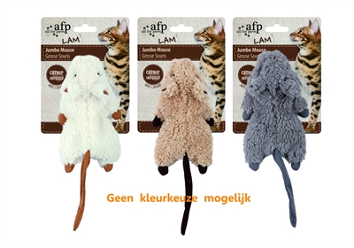 AFP Jumbo Crinkle Muis Lamswol met Catnip - Krakend geluid, Zacht lamswol - Assorti - Jumbo