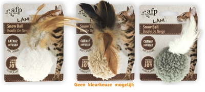 AFP Speelgoedmuis SNOW BALL Lamswol met catnip en veren - assorti wit/bruin/grijs - zacht, duurzaam