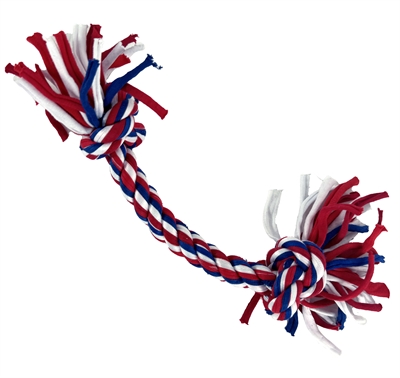 HAPPY PET Hondenspeelgoed TWIST-TEE 2 KNOOP TUGGER Gerecyclede t-shirtstof | Tandreinigend | Zonder touw - Multikleur - S/29 cm
