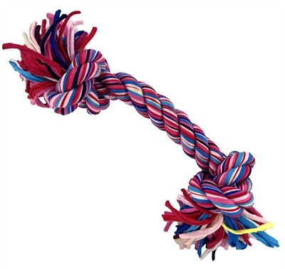 HAPPY PET Hondenspeelgoed TWIST-TEE 2 Knoop Tugger | Flostouw zonder touw, gerecyclede T-shirt-stof, tandverzorgend - Multikleur - L