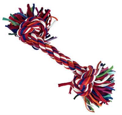 HAPPY PET Hondenspeelgoed TWIST-TEE 2 Knoop Tugger | Flostouw zonder touw, gerecyclede T-shirt-stof, tandverzorgend - Multikleur - L