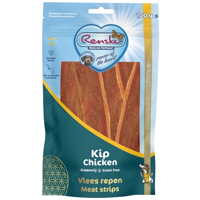RENSKE Gezonde Beloning Vleesrepen Kip 97% verse kip, graanvrij, 100% natuurlijk - 100 g