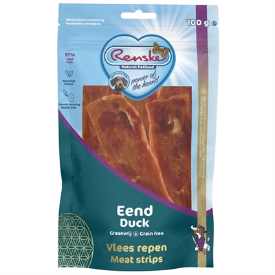 RENSKE Gezonde Beloning Vleesreep Eend 97% verse eend, graanvrij, 100% natuurlijk - 100 g