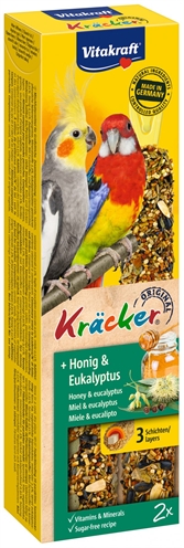 VITAKRAFT Valkparkiet Kracker Honing 3x gebakken stokje | Zonder kunstmatige smaakstoffen - Met ophangclip - Natuurlijk - 2 stuks