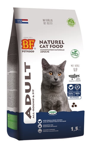 BF Petfood Premium Quality Kat Adult Fit adult kip zalm vis kattenvoer droog 1,5 kg