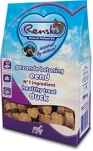 RENSKE Gezonde Beloning Hartjes Eend Één eiwitbron (31% eend) - Naturel - 150 g