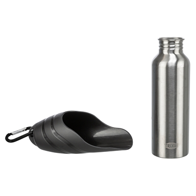 TRIXIE DRINKFLES RVS MET PLASTIC DRINKBAKJE ZWART