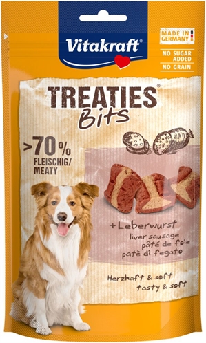 VITAKRAFT Hondensnack Treaties Bits Leverworst >70% vlees, ovengebakken, suikervrij - Bruin - 120 g