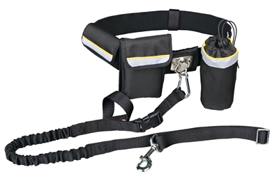 TRIXIE Heupriem met jogginglijn Pro Schokdempend anti-knoop met reflectie en opbergvakjes - Zwart - Taille 60-120 cm / Lijn 100-135 cm