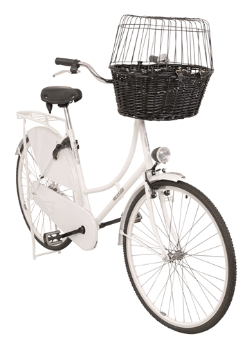 TRIXIE Fietsmand voorop Wilgen Met metalen kap & velours kussen - Zwart - 50x35x41 cm, max 5 kg