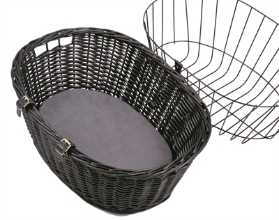 TRIXIE Fietsmand voorop Wilgen Met metalen kap & velours kussen - Zwart - 50x35x41 cm, max 5 kg