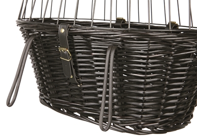 TRIXIE Fietsmand voorop Wilgen Met metalen kap & velours kussen - Zwart - 50x35x41 cm, max 5 kg