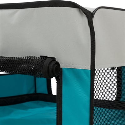 TRIXIE Enclos pour petits animaux Turquoise/Gris - Pliable avec sac de transport - Fond amovible - Filet amovible & poches latérales - 130x130x55 cm