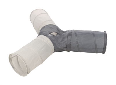 TRIXIE Speeltunnel 3-weg Knisperende voering | Stevige hoepels, Binnen/buiten geschikt - Bruin-beige/blauw - 3x22x50 cm