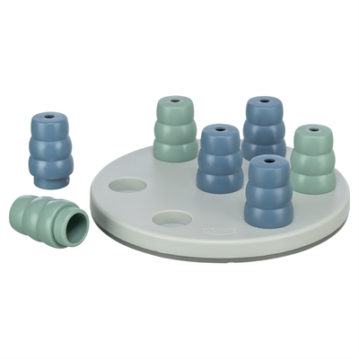 TRIXIE Dog Activity Mini Solitaire Hondenspel - 7 opneembare kegels | Trainingsboekje - Grijs/Blauw/Saliegroen - 20x20x6 cm