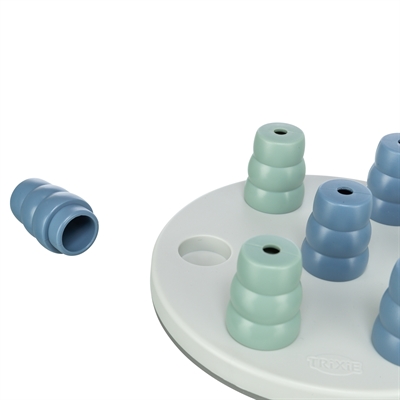 TRIXIE Dog Activity Mini Solitaire Hondenspel - 7 opneembare kegels | Trainingsboekje - Grijs/Blauw/Saliegroen - 20x20x6 cm