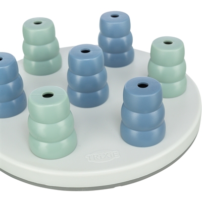 TRIXIE Dog Activity Mini Solitaire Hondenspel - 7 opneembare kegels | Trainingsboekje - Grijs/Blauw/Saliegroen - 20x20x6 cm