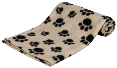 TRIXIE Hondendeken Beany Fleece Zacht, beschermt meubels, pootafdruk-design - Beige/zwart - 100x70 cm