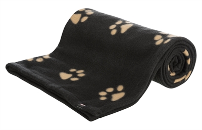 TRIXIE HONDENDEKEN BARNEY FLEECE Zacht fleece, beschermt meubels tegen haren, pootprint - Zwart/Beige - 150x100 cm