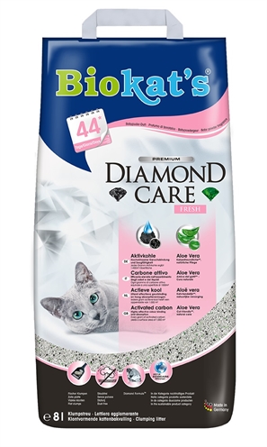 BIOKAT'S Kattenbakvulling Diamond Care Fresh Actieve kool, Aloë vera, Sterke geurbinding - 8 l