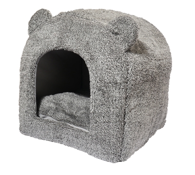 40 WINKS Kattenmand Iglo Rosewood Teddy - zacht pluche, vormend kussen en anti-slip - Grijs - 38x38x40 cm