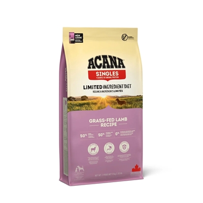 ACANA Hondenvoer Singles Grass-Fed Lamb - 50% grasgevoerd lam, WholePrey verhoudingen, voor gevoelige spijsvertering - 17 kg