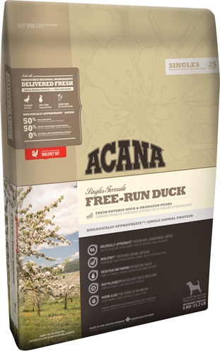 ACANA Hondenvoer SINGLES FREE-RUN DUCK 1 dierlijke eiwitbron, 50% verse scharrel eend, 40% fruit & groenten - 2 kg