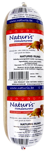NATURIS Hondvoer HOUDBAAR RUND Gestoomd & vacuumverpakt - Met zeewier - Naturel - 650 g